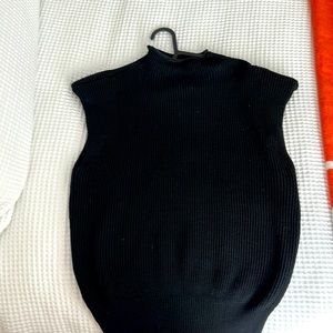 Knitted Black Mock Neck Padded Sleeveless Sweater